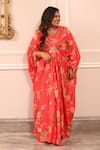 Shop_Paulmi And Harsh_Pink Round Neck Floral Print Kaftan  _at_Aza_Fashions