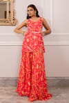 Buy_Paulmi And Harsh_Pink Georgette Round Neck Floral Printed Kurta And Sharara Set _at_Aza_Fashions