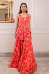Shop_Paulmi And Harsh_Pink Georgette Round Neck Floral Printed Kurta And Sharara Set _Online_at_Aza_Fashions