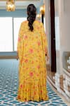 Shop_Paulmi And Harsh_Yellow Georgette Beads, Sequins Open Neck, Floral Printed Jacket Sharara Set _at_Aza_Fashions