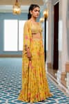 Shop_Paulmi And Harsh_Yellow Georgette Beads, Sequins Open Neck, Floral Printed Jacket Sharara Set _Online_at_Aza_Fashions