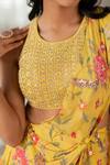 Paulmi And Harsh_Yellow Georgette, Silk Embroidery, Sequins Round Floral Pre-draped Saree Set _at_Aza_Fashions