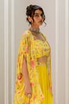 Buy_Paulmi And Harsh_Yellow Georgette Embroidery Round Neck, Floral Printed Blouse And Palazzo Set _Online_at_Aza_Fashions