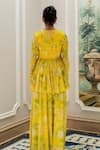 Shop_Paulmi And Harsh_Yellow Georgette Sequins, Embroidery V-neck Floral Peplum Tunic And Palazzo Set _at_Aza_Fashions
