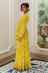 Paulmi And Harsh_Yellow Georgette Sequins, Embroidery V-neck Floral Peplum Tunic And Palazzo Set _Online_at_Aza_Fashions