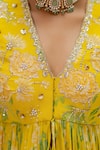 Buy_Paulmi And Harsh_Yellow Georgette Sequins, Embroidery V-neck Floral Peplum Tunic And Palazzo Set _Online_at_Aza_Fashions