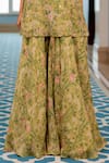Paulmi And Harsh_Green Georgette, Shantoon Embroidery V-neck Floral Printed Kurta Sharara Set _Online_at_Aza_Fashions