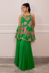 Buy_Paulmi And Harsh_Green Georgette Embroidery Round Neck Floral Printed Tunic And Palazzo Set _at_Aza_Fashions