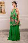 Shop_Paulmi And Harsh_Green Georgette Embroidery Round Neck Floral Printed Tunic And Palazzo Set _Online_at_Aza_Fashions