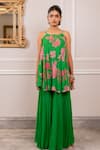 Paulmi And Harsh_Green Georgette Embroidery Round Neck Floral Printed Tunic And Palazzo Set _at_Aza_Fashions