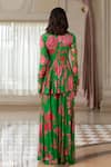 Shop_Paulmi And Harsh_Green Georgette, Shantoon Sequins, Floral Print Peplum Tunic And Palazzo Set _at_Aza_Fashions