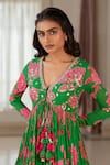Shop_Paulmi And Harsh_Green Georgette, Shantoon Sequins, Floral Print Peplum Tunic And Palazzo Set _Online_at_Aza_Fashions