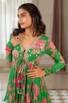 Paulmi And Harsh_Green Georgette, Shantoon Sequins, Floral Print Peplum Tunic And Palazzo Set _at_Aza_Fashions