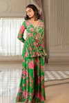 Buy_Paulmi And Harsh_Green Georgette, Shantoon Sequins, Floral Print Peplum Tunic And Palazzo Set 