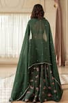 Paulmi And Harsh_Green Organza Round Neck Floral Print Lehenga Set _Online_at_Aza_Fashions