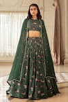 Buy_Paulmi And Harsh_Green Organza Round Neck Floral Print Lehenga Set _at_Aza_Fashions