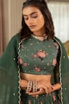 Buy_Paulmi And Harsh_Green Organza Round Neck Floral Print Lehenga Set _Online_at_Aza_Fashions