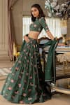 Paulmi And Harsh_Green Organza Round Neck Floral Print Lehenga Set _at_Aza_Fashions