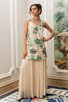 Buy_Paulmi And Harsh_Ivory Georgette Sequins, Embroidery Round Neck Floral Print Kurta And Palazzo Set _at_Aza_Fashions