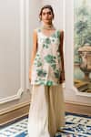 Shop_Paulmi And Harsh_Ivory Georgette Sequins, Embroidery Round Neck Floral Print Kurta And Palazzo Set _Online_at_Aza_Fashions