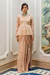 Buy_Paulmi And Harsh_Pink Georgette, Shantoon Embroidery Old Rose Pre-draped Saree And Blouse Set _Online_at_Aza_Fashions