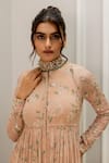 Buy_Paulmi And Harsh_Pink Georgette Embroidery, Beads Mandarin Collar Old Rose Anarkali _Online_at_Aza_Fashions