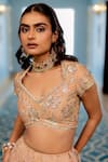 Paulmi And Harsh_Pink Georgette, Organza Sequins, Embroidery Round Neck Old Rose Lehenga Set _Online_at_Aza_Fashions