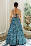 Shop_Paulmi And Harsh_Blue Silk, Organza Embroidery, Tassels, Sequins Round Neck Designer Lehenga Set _at_Aza_Fashions