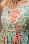 Buy_Paulmi And Harsh_Green Georgette, Shantoon Embroidery Round Neck Floral Maxi Dress _Online_at_Aza_Fashions