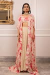Buy_Paulmi And Harsh_Beige Georgette Sequins, Embroidery Round Neck, Open Floral Print Jacket Set _at_Aza_Fashions