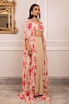 Paulmi And Harsh_Beige Georgette Sequins, Embroidery Round Neck, Open Floral Print Jacket Set _at_Aza_Fashions