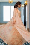 Buy_Paulmi And Harsh_Peach Georgette Embroidery Round Neck, Gold Floral Printed Jacket Palazzo Set _Online_at_Aza_Fashions