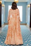 Shop_Paulmi And Harsh_Peach Georgette Embroidery Round Neck, Gold Floral Printed Jacket Palazzo Set _at_Aza_Fashions