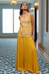 Buy_Paulmi And Harsh_Yellow Georgette Sequins, Embroidery Square Neck Kurta And Palazzo Set _at_Aza_Fashions