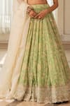 Shop_Paulmi And Harsh_Beige Organza Sequins, Beads, Embroidery Round Neck Designer Green Lehenga Set _Online_at_Aza_Fashions