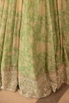 Shop_Paulmi And Harsh_Beige Organza Sequins, Beads, Embroidery Round Neck Designer Green Lehenga Set 