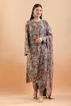 Shop_Anamika Khanna_Multi Color Beads, Sequins Round Neck Abstract Print Kurta Set_Online_at_Aza_Fashions