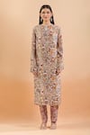 Anamika Khanna_Multi Color Beads, Sequins Round Neck Bloom Print Kurta Set_Online_at_Aza_Fashions