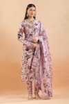 Anamika Khanna Purple Beads, Sequins, Tassels Round Neck Bloom Print Kurta Pant Set at Aza Fashions Anamika Khanna_Purple Beads, Sequins, Tassels Round Neck Bloom Print Kurta Pant Set_at_Aza_Fashions