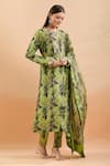 Anamika Khanna_Green Beads, Sequins Round Neck Abstract Print Kurta Pant Set _Online_at_Aza_Fashions