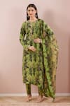 Buy_Anamika Khanna_Green Beads, Sequins Round Neck Abstract Print Kurta Pant Set _at_Aza_Fashions