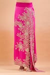 Buy_Anamika Khanna_Fuchsia Embroidery, Pearls, Sequins Round Neck Floral Cape Skirt Set _Online_at_Aza_Fashions