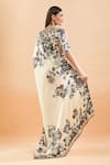 Shop_Anamika Khanna_Off White Beads, Sequins Round Neck Blossom Print Saree Set_at_Aza_Fashions
