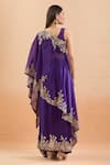 Shop_Anamika Khanna_Purple Pearls, Sequins Round Neck Floral Embroidered Cape Skirt Set _at_Aza_Fashions
