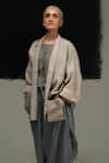 Urvashi Kaur_Gray Silk Open Neck Designer Jyu Jacket _Online_at_Aza_Fashions