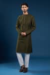 Shop Arihant Rai Sinha Olive Green Cotton, Silk Embroidery Kurta Set Online at Aza Fashions Shop_Arihant Rai Sinha_Olive Green Cotton, Silk Embroidery Kurta Set _Online_at_Aza_Fashions