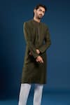 Arihant Rai Sinha Olive Green Cotton, Silk Embroidery Kurta Set at Aza Fashions Arihant Rai Sinha_Olive Green Cotton, Silk Embroidery Kurta Set _at_Aza_Fashions