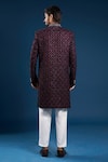 Shop_Arihant Rai Sinha_Navy Velvet, Cotton Embroidery, Zari Blue Sherwani Set _at_Aza_Fashions