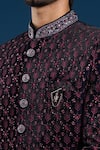 Shop_Arihant Rai Sinha_Navy Velvet, Cotton Embroidery, Zari Blue Sherwani Set _Online_at_Aza_Fashions