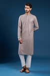 Arihant Rai Sinha_Gray Georgette, Cotton Sequins, Light Grey Thread Work Kurta And Pant Set _at_Aza_Fashions